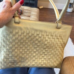 Bottega Veneta Gold Woven Shoulder Bag